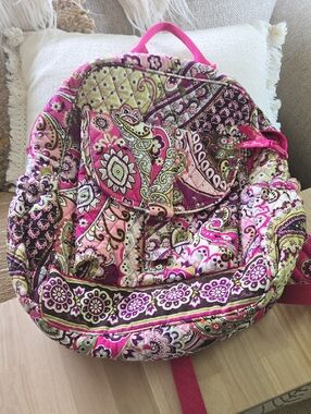 Vera Bradley Hot Pink Paisley Quilted Backpack with Green Accents